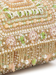 Blush & Bead Accent Beads Embellished Velvet Clutch - Beige
