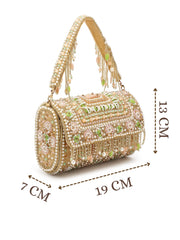 Blush & Bead Accent Beads Embellished Velvet Clutch - Beige