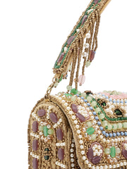 Blush & Bead Accent Beads Embellished Velvet Clutch - Metallic Gold
