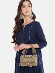 Blush & Bead Accent Beads Embellished Velvet Clutch - Metallic Gold