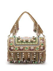 Blush & Bead Accent Beads Embellished Velvet Clutch - Metallic Gold