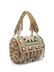 Blush & Bead Accent Beads Embellished Velvet Clutch - Metallic Gold