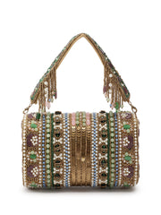 Blush & Bead Accent Beads Embellished Velvet Clutch - Metallic Gold