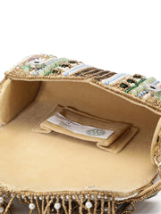 Blush & Bead Accent Beads Embellished Velvet Clutch - Metallic Gold