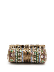 Blush & Bead Accent Beads Embellished Velvet Clutch - Metallic Gold