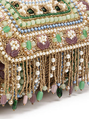 Blush & Bead Accent Beads Embellished Velvet Clutch - Metallic Gold