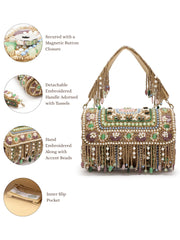 Blush & Bead Accent Beads Embellished Velvet Clutch - Metallic Gold