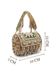 Blush & Bead Accent Beads Embellished Velvet Clutch - Metallic Gold