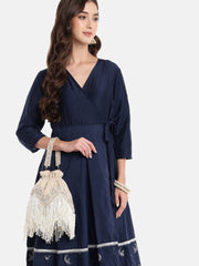 Dewdrop Fringe Floral Zari Embroidered Velvet Potli