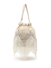 Dewdrop Fringe Floral Zari Embroidered Velvet Potli