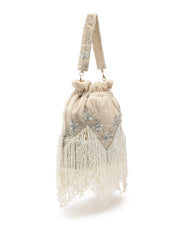 Dewdrop Fringe Floral Zari Embroidered Velvet Potli