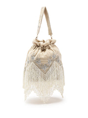 Dewdrop Fringe Floral Zari Embroidered Velvet Potli