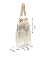 Dewdrop Fringe Floral Zari Embroidered Velvet Potli