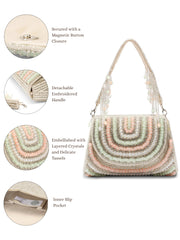 Blush & Bead Crystal Layered Velvet Clutch