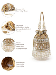 Dewdrop Fringe Ornate Embellished Velvet Potli