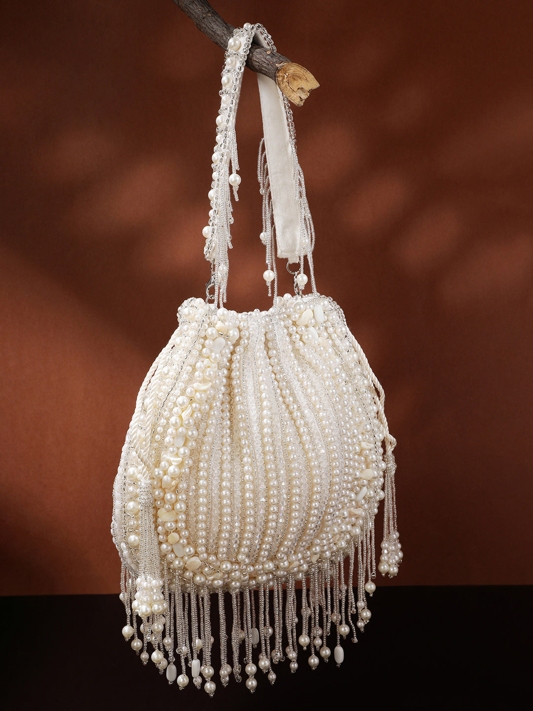 Opal Thread Pearl Beaded Faux Silk Potli