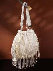 Opal Thread Pearl Beaded Faux Silk Potli