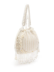 Opal Thread Pearl Beaded Faux Silk Potli