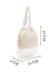 Opal Thread Pearl Beaded Faux Silk Potli