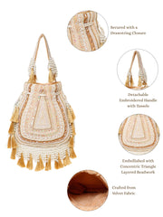 Dewdrop Fringe Embellished Velvet Potli