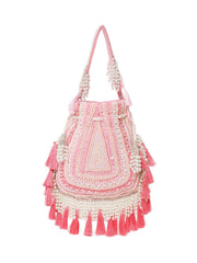 Dewdrop Fringe Embellished Velvet Potli