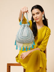 Dewdrop Fringe Embellished Velvet Potli