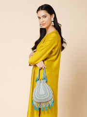 Dewdrop Fringe Embellished Velvet Potli