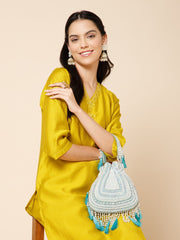 Dewdrop Fringe Embellished Velvet Potli