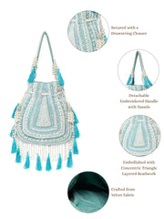 Dewdrop Fringe Embellished Velvet Potli