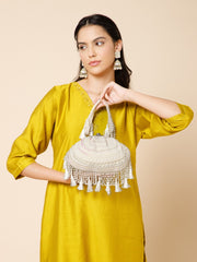 Dewdrop Fringe Embellished Velvet Clutch