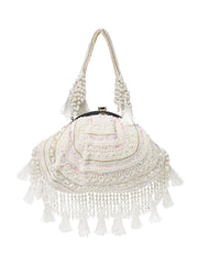 Dewdrop Fringe Embellished Velvet Clutch