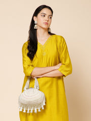 Dewdrop Fringe Embellished Velvet Clutch