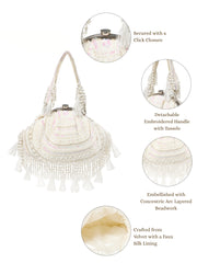 Dewdrop Fringe Embellished Velvet Clutch