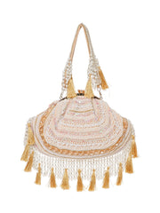 Dewdrop Fringe Embellished Velvet Clutch