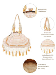 Dewdrop Fringe Embellished Velvet Clutch