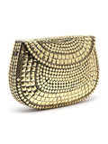 Mosaic Embellished Metal Halfmoon Clutch