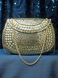 Mosaic Embellished Metal Halfmoon Clutch