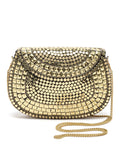 Mosaic Embellished Metal Halfmoon Clutch