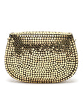 Mosaic Embellished Metal Halfmoon Clutch