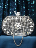 Mosaic Marble Mosaic Embellished Metal Box Clutch