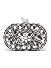 Mosaic Marble Mosaic Embellished Metal Box Clutch
