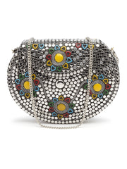 Mosaic Embellished Metal Clutch