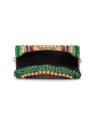 Mosaic Stone Work Embellished Metal Clutch