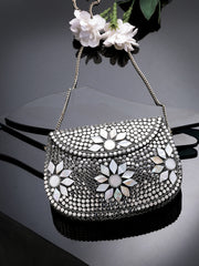 Anekaant Mosaic Silver Mosaic Embellished Metal Clutch