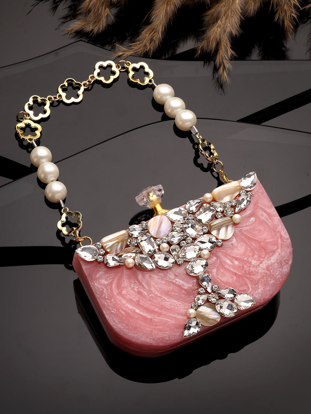 Marble Muse Resin Abstract Embellished Clutch