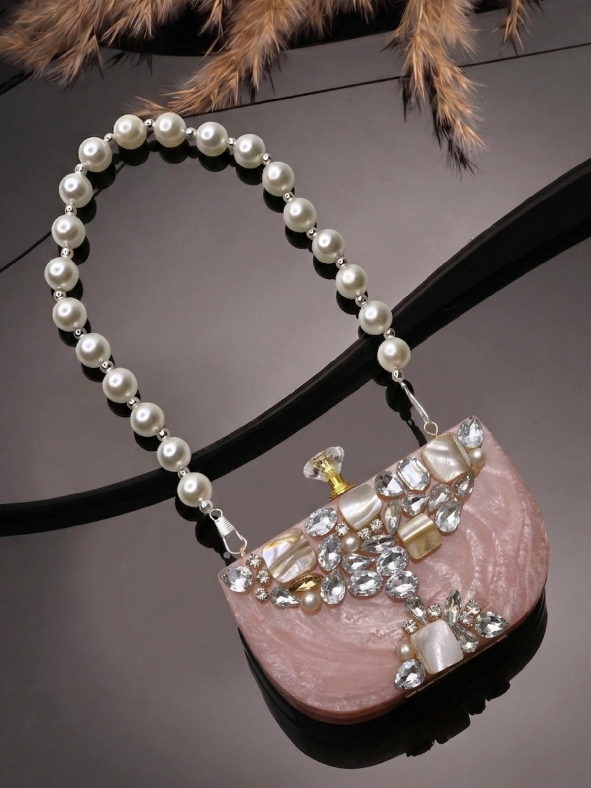 Marble Muse Resin Abstract Embellished Clutch