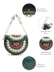 Metal Mirage Concentric Motif Embellished Clutch