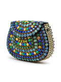 Mosaic Embellished Metal Halfmoon Clutch