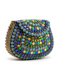 Mosaic Embellished Metal Halfmoon Clutch