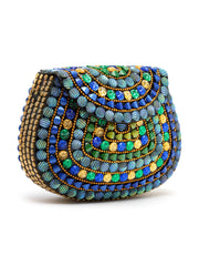 Mosaic Embellished Metal Halfmoon Clutch